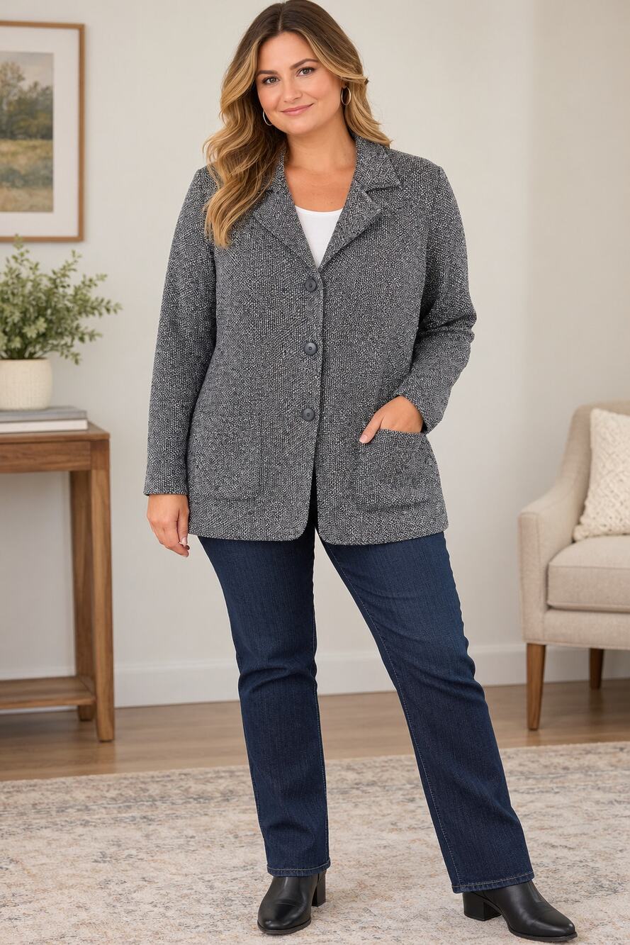 Liz Claiborne Liz & Co XL Gray Textured Knit Cardigan Jacket Button Front Pocket